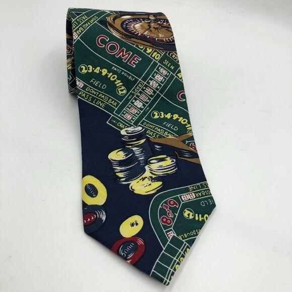 Vintage 1990s Sabatini Men's All Handmade Silk Neck Tie Casino Poker Gambling - Picture 5 of 7